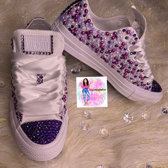 Robar a en cualquier momento Envío Buy Purple Low Top Converse-bridal Sneakers-bling Sneakers-chucks Online in  India - Etsy