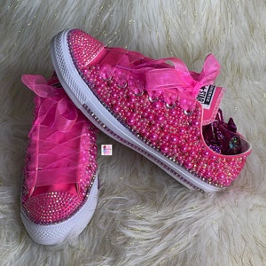 Pink Low Top Converse-Bridal Sneakers-Bling Sneakers-Chucks and Pearls-Bling Chuck Taylors-Bling Sneakers