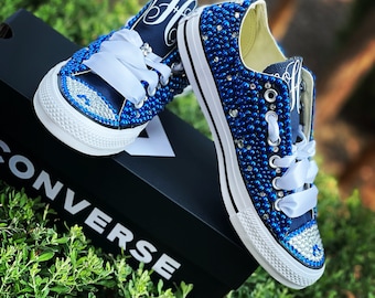 WOMEN Monogrammed Blue White Bling Converse All Star Chuck