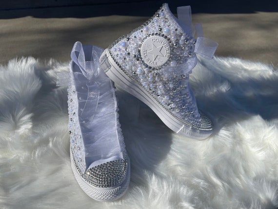 Wedding High Top Converse-bridal Sneakers-bling - Etsy