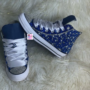 WOMEN Blue Bling Converse All Star Chuck Taylor Sneakers HIGH TOP - Etsy