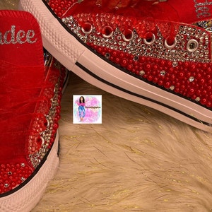 WOMEN Red Bling Converse All Star Chuck Taylor Sneakers LOW TOP