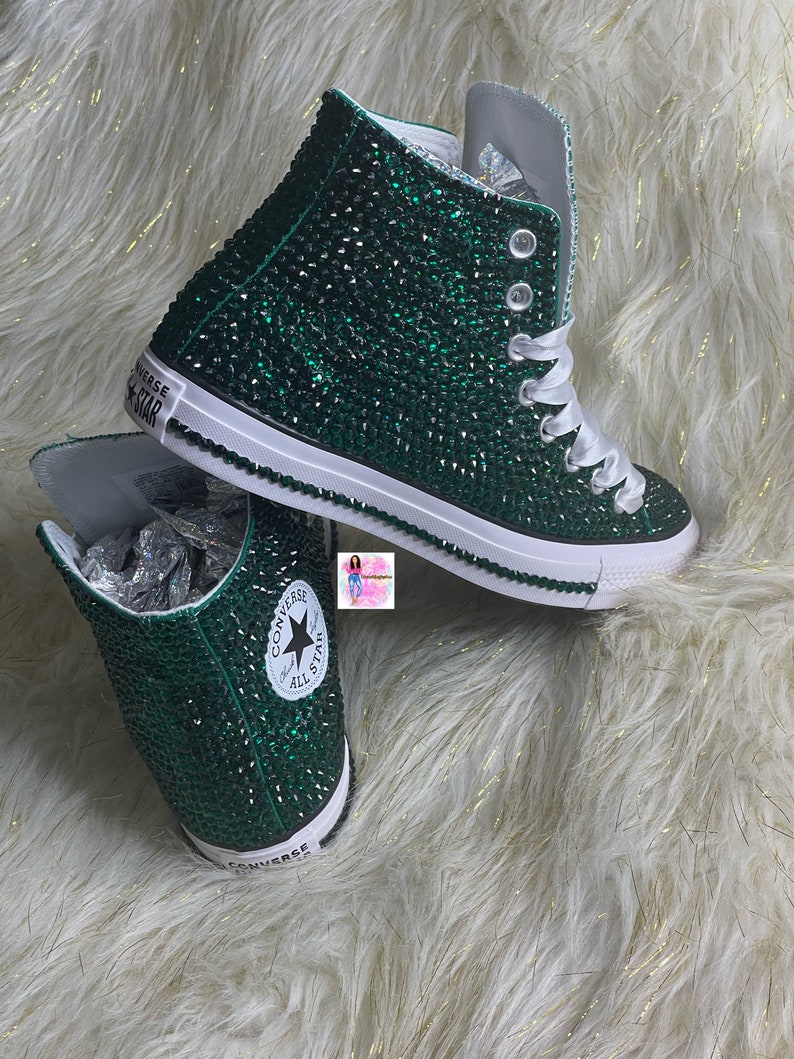 Emerald Green Crystal Converse, Custom Bling High Tops, Quinceañera - Etsy