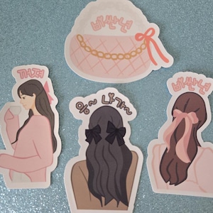 Aesthetic Girl Sticker Set, Korean Sassy Girl Stickers, Pink Girl Stickers, Pink Laptop Stickers,