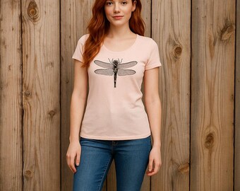 Camiseta ajustada para mujer con estampado de insectos y libélula