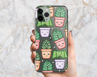 Cute Plant Phone Case in Clear - Happy Plant Mom - Summer Gardening Plant Lover - iPhone 16 Pro Max 15 14 13 mini 12 Samsung S24 Ultra S23