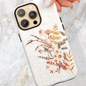 Autumn Floral Phone Case in Rust and Natural Colors - Fall Flowers Phone Case -iPhone 15 Pro Max 14 Pro 13 mini 12 Samsung S24 Ultra S23 S22