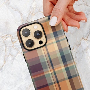 Plaid Phone Case in Muted Neutral & Natural Colors - Fall Phone Case - iPhone 15 Pro Max 14 Plus 13 mini 12 11 Samsung S24 Ultra S23+ S22