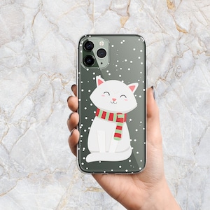 Snowy Winter Christmas Cat Phone Case in Clear - Holiday Gift for Pet Lovers - iPhone 15 Pro Max 14 Plus 13 mini 12 11 XS X Samsung S22 S21