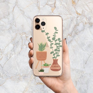 Potted Plants Phone Case w/ Succulents & Snake Plant in Clear - Spring Botanicals - iPhone 15 Pro Max 14 Pro 13 mini 12 11 X SE Samsung S22