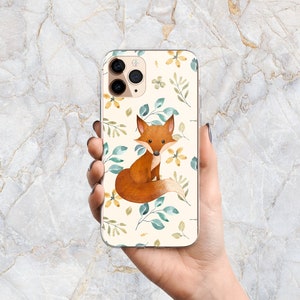 Cottagecore Woodland Fox Phone Case w/ Botanicals in Cream & Clear - Forest Animals - iPhone 15 Pro Max 14 Pro 13 mini 12 11 Samsung S24 S23