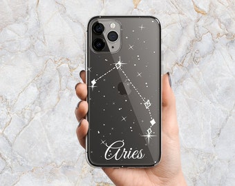 Aries Phone Case in Clear - Zodiac Phone Case - Celestial Star Sign Astrology - iPhone 15 Pro Max 14 Plus 13 Pro 12 mini 11 SE Samsung S24