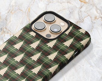 Christmas Tree Phone Case in Green Plaid - Winter Phone Case - Nordic Scandinavian Christmas -iPhone 15 Pro Max 14 Pro 13 12 Samsung S23 S22