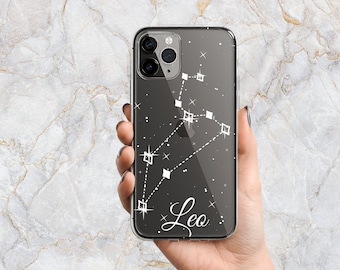 Leo Phone Case in Clear - Zodiac Phone Case - Celestial Star Sign Astrology - iPhone 14 Pro Max Plus 13 mini 12 11 XS XR X SE Samsung S22