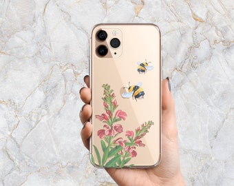 Honey Bee Phone Case in Clear - Spring Floral Phone Case - Bees & Flowers - iPhone 15 Pro Max 14 Pro 13 mini 12 XS X Samsung S24 Ultra S23