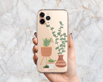 Potted Plants Phone Case w/ Succulents & Snake Plant in Clear - Spring - iPhone 16 Pro Max 15 Pro 14 13 mini 12 11 Samsung S25 Ultra S24 S23