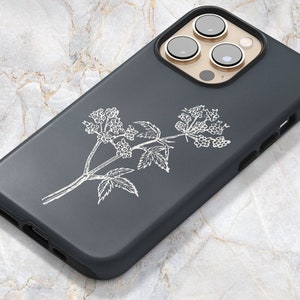 Winter Botanical Plant Line Art Phone Case in Charcoal Gray - Flower Floral - iPhone 14 Plus Pro Max 13 Pro 12 Mini 11 X XS Samsung S23 S22