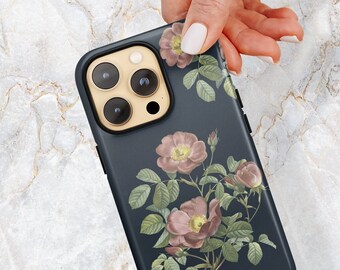 Vintage Rose Phone Case in Charcoal - Spring Flower Garden - iPhone 15 Pro Max 14 Pro Max 13 mini 12 Pro Max Samsung S23 ULTRA S22 PLUS S21