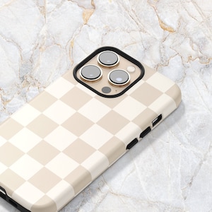 Beige Check Phone Case in Natural Muted Neutrals - Checkered Phone Case - iPhone 15 Pro Max 14 Plus 13 mini 12  Samsung S24 S23 Ultra S22+