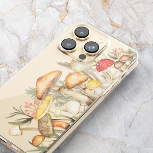 Mushroom Phone Case w/ Cottagecore Aesthetic in Clear - Woodland Forest - iPhone 15 Pro Max 14 Pro 13 mini 12 11 XS SE Samsung S24 Ultra S23