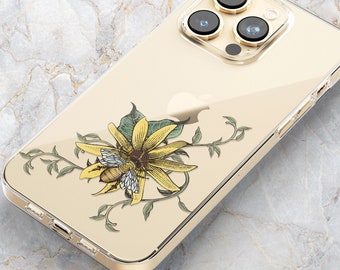 Honey Bee Phone Case in Clear - Spring Bee & Flower Phone Case - iPhone 15 Pro Max 14 Pro 13 mini 12 11 XS X Samsung S24 Ultra S23 PLUS S22