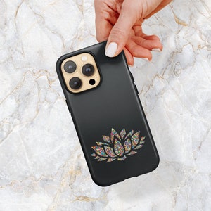 Lotus Flower Phone Case in Black - Spiritual Wellness - Mindfulness - iPhone 15 Pro Max 14 Plus 13 mini 12 11 Samsung S23 Ultra S22