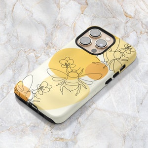 Abstract Honey Bee Line Drawing Phone Case in Yellow - Bee Phone Case - iPhone 15 Pro Max 14 Pro 13 mini 12 11 Samsung S24 Ultra S23 S22 S21