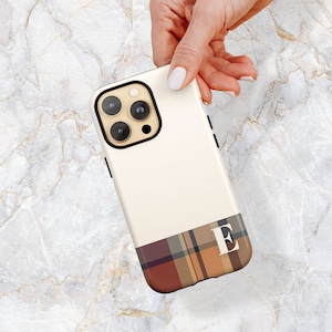 PERSONALIZED Plaid Phone Case w/ Monogrammed Letter in Bone - Fall Phone Case - iPhone 15 Pro Max 14 Pro 13 Pro 12 11 Samsung S23 Ultra S22