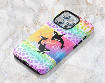 90&#39;s Nostalgia Orca Whale Phone Case w/ Rainbow Animal Print - Y2K Kidcore - iPhone 16 Pro Max 15 14 Plus 13 Pro 12 11 Samsung S24 Ultra S23