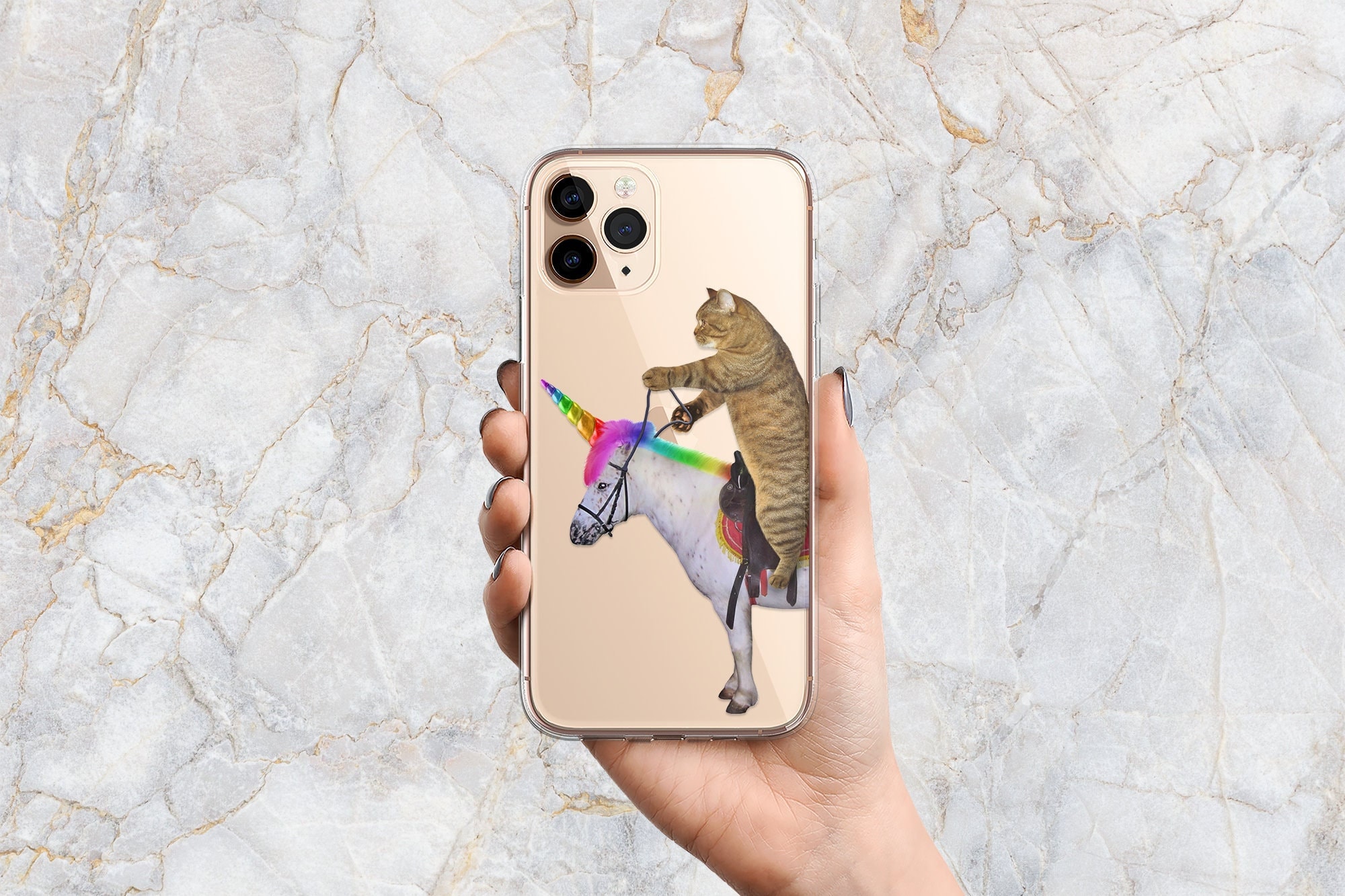 Unicorn Cat Phone Case in Clear - 90's Y2K Kidcore Aesthetic - Funny Kitty - iPhone 16 Pro Max 15 Pro 14 13 mini 12 11 Samsung S25 Ultra S24
