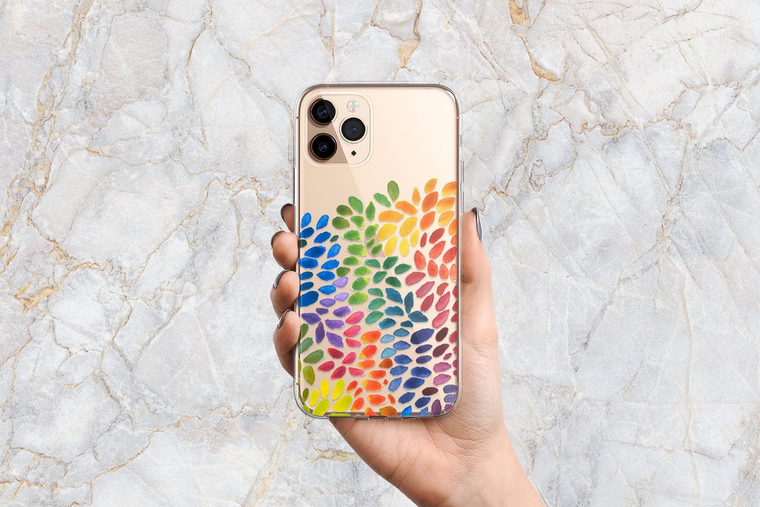 CLEARANCE SALE iPhone 14 or iPhone SE / Clear Style abstract Rainbow ...