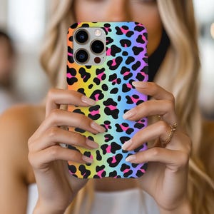 90&#39;s Nostalgia Rainbow Leopard Print Phone Case - Kidcore Aesthetic - Girly Y2K -iPhone 16 Pro Max 15 Pro 14 13 mini 12 Samsung S25 S24 S23+
