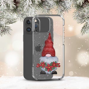 Cute Christmas Gnome Phone Case in Clear - Winter Holiday Gift Phone Case -iPhone 16 Pro Max 15 Pro 14 Plus 13 mini 12 Samsung S24 Ultra S23