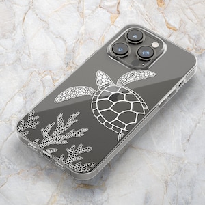 Sea Turtle Phone Case in White & Clear - Ocean Animal - Sea Creatures -iPhone 16 Pro Max 15 Pro 14 Pro 13 mini 12 Samsung S24 Ultra S23 S22