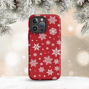 Christmas Snowflake Phone Case in Red - Winter Holiday Phone Case - iPhone 14 Pro Max 14 Plus 13 Pro Max 12 11 Samsung S23 ULTRA S22
