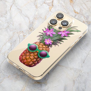 Tropical Pineapple Phone Case in Clear - Summer Phone Case - Island Life - iPhone 16 Pro Max 15 Pro 13 mini 12 11 Samsung S24 Ultra S23 S22