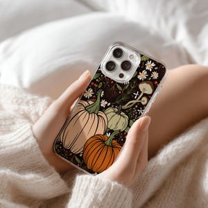 Cottagecore Fall Phone Case w/ Pumpkins & Mushrooms in Clear - Autumn Halloween - iPhone 16 Pro Max 15 Pro 14 13 12 mini Samsung S24 S23 S22
