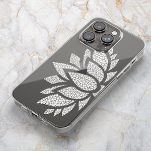 Lotus Flower Phone Case in White & Clear - Spiritual Phone Case - Mind Body Soul - iPhone 14 Pro Max Plus -13 mini 12 11 X XS XR Samsung S22