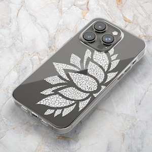 Lotus Flower Phone Case in White & Clear - Spiritual Phone Case - Mind Body Soul - iPhone 14 Pro Max Plus -13 mini 12 11 X XS XR Samsung S22