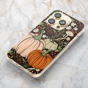 Cottagecore Fall Phone Case w/ Pumpkins & Mushrooms in Clear - Autumn Halloween - iPhone 14 Pro Max 13 12 mini 11 XS Max X XR SE Samsung S22