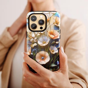 Pastel Flower Blooms Stained Glass Phone Case - iPhone 16 Pro Max 15 Plus 14 Pro 13 12 Mini Samsung S25 Ultra S24 PLUS S23 S22 S21 MagSafe