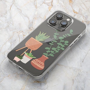 Potted Plants Phone Case w/ Succulents & Snake Plant in Clear - Spring Botanicals - iPhone 15 Pro Max 14 Pro 13 mini 12 11 X XS  Samsung S22