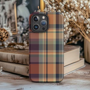 Fall Plaid Phone Case in Muted Neutral Colors - iPhone 16 Pro Max 15 14 Plus 13 mini 12 11 Samsung S25 Ultra S24 Ultra S23 PLUS S22 MagSafe