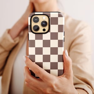 Check Phone Case in Muted Neutral Brown - Checkered Phone Case - iPhone 15 Pro Max 14 Plus 13 mini 12 11 Samsung S24 Ultra S23 Plus S22 S21