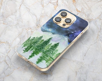 Mountain Phone Case in Clear - Winter Scene Pine Trees Nature -iPhone 15 Pro Max 14 Plus 13 mini 12 11 XS X XR Samsung S22 Ultra S21 Plus