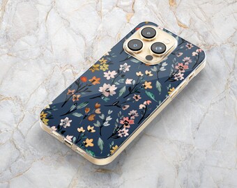 Indigo Blue Floral Phone Case in Clear - Flower Phone Case - Tiny Botanical Plants - iPhone 14 Pro Max 13 mini 12 XS X XR SE Samsung S22 S21