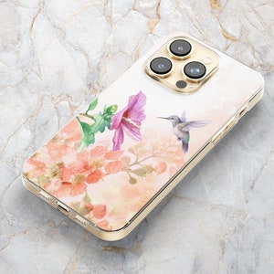 Hummingbird Phone Case w/ Wildflowers in Clear - Spring Bird Phone Case - iPhone 15 Pro Max 14 Plus 13 mini 12 XS X SE XR Samsung S24 S23