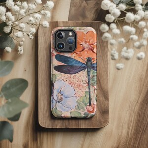 Dragonfly Phone Case w/ Spring Flowers - Floral Phone Case - Insect Nature -iPhone 16 Pro Max 15 14 Pro 13 mini 12 Samsung S25 ULTRA S24 S23