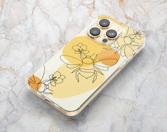 Abstract Yellow Honey Bee Line Drawing Phone Case - Bee Phone Case - Clear Phone Case - iPhone 15 14 Pro Max 13 mini 12 11 Samsung S23 S24