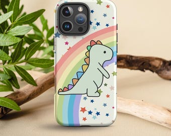 90&#39;s Nostalgia Rainbow Dinosaur Phone Case - Kidcore Aesthetic - Cute Girly Animal - iPhone 16 Pro Max 15 Pro 14 13 mini 12 Samsung S24 S23
